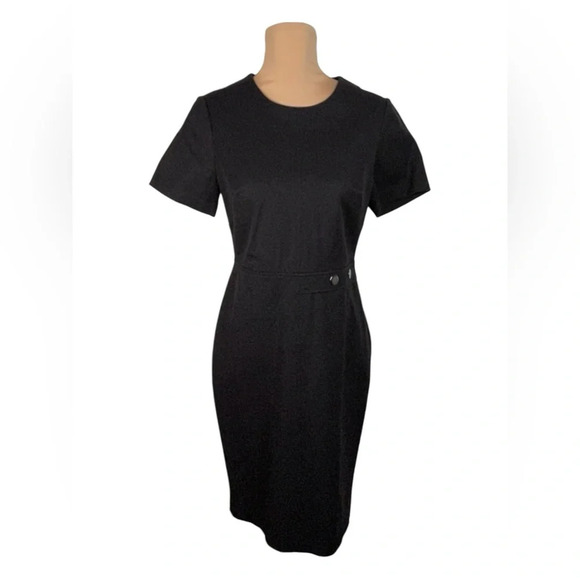 Banana Republic NEXT TAILORING BLACK SHORT SLEEVE STRETCH MIDI SHEATH DRESS - Picture 1 of 10